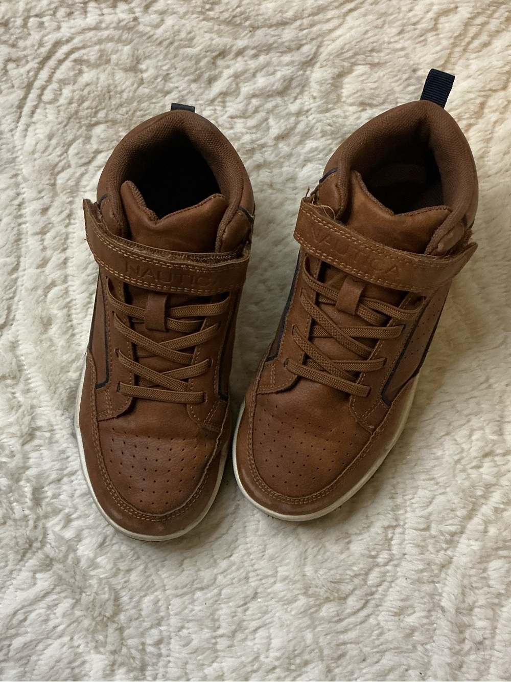 Nautica Kids Brown High-Top Slip on Sneakers with Strap Sz 2